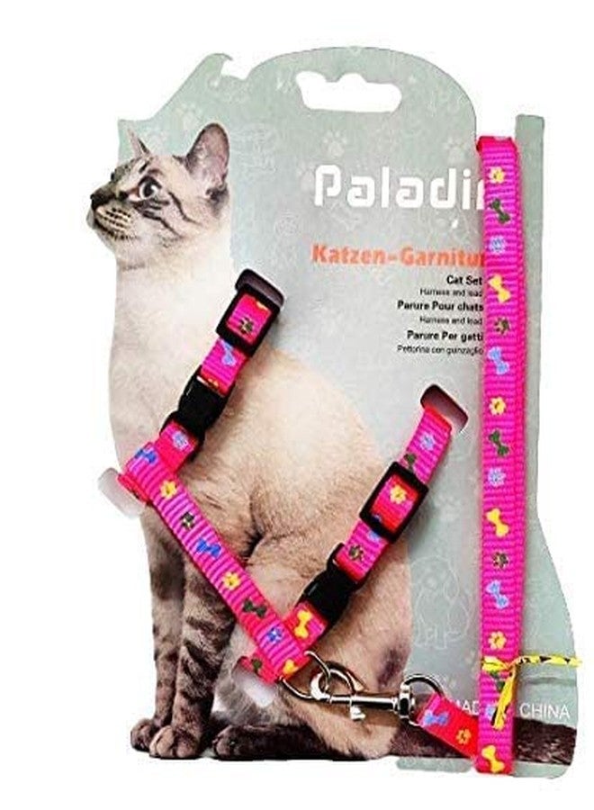 Pups&Pets Cat Collars with Bow Tie and Bell 1Pc Cat Body Paw n Bone Print Harness Leash Nylon Set 10mm Adjustable Puppy Kitten Pack of 2 (Pink Color) - Image 2